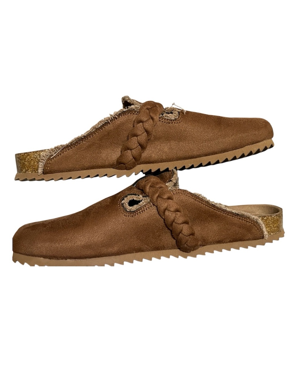 Very G Brown Suede Braided Buckle Slide Clogs - Picture 7 of 9